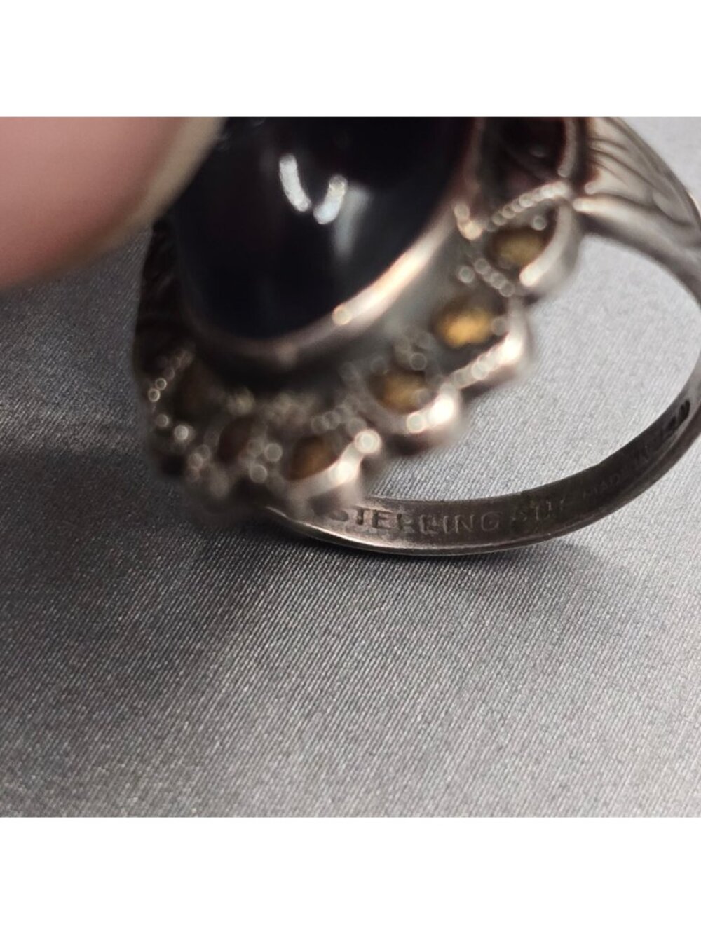 Vintage Uncas Sterling Silver Marcasite Faux Alexandrite Ring Size 6 USA - Picture 5 of 14